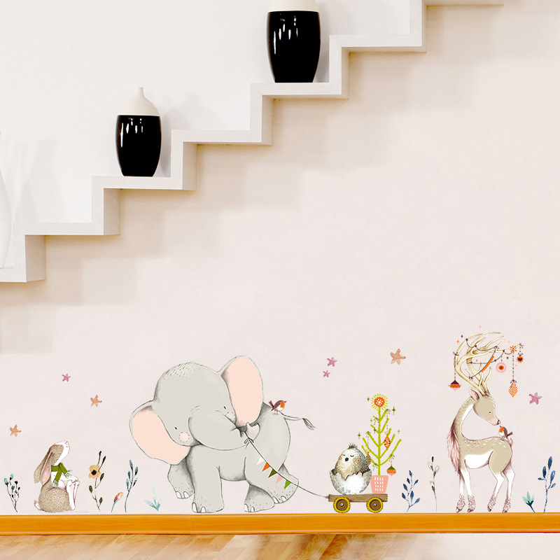 Baby Nursery Mural Wallpaper - Naklejki ścienne Szczęśliwy Słonik Króliczek Pokój