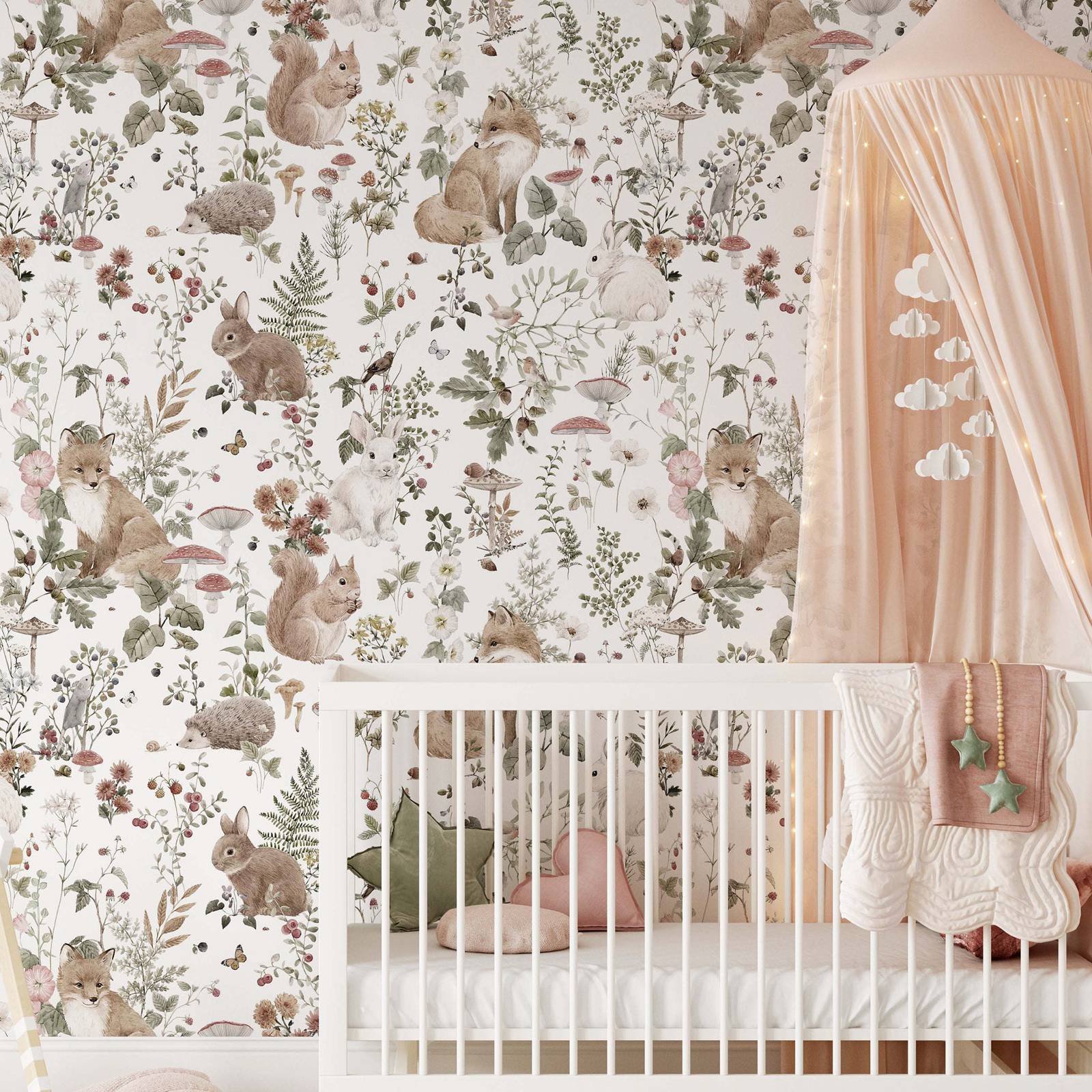 Baby Nursery Mural Wallpaper - Forest Babies MuraL, chłopięca przedszkole w