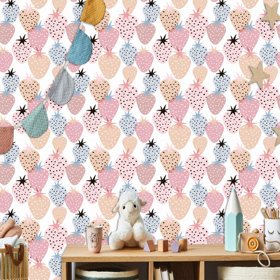 Baby Nursery Mural Wallpaper - 12+ Urocza tapeta z truskawkowym wzorem