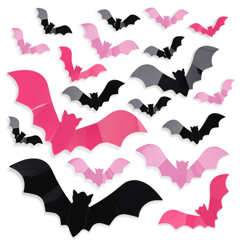 Wall Decal Nursery - 24/48 szt. Halloweenowe Różowe Nietoperze Naklejki