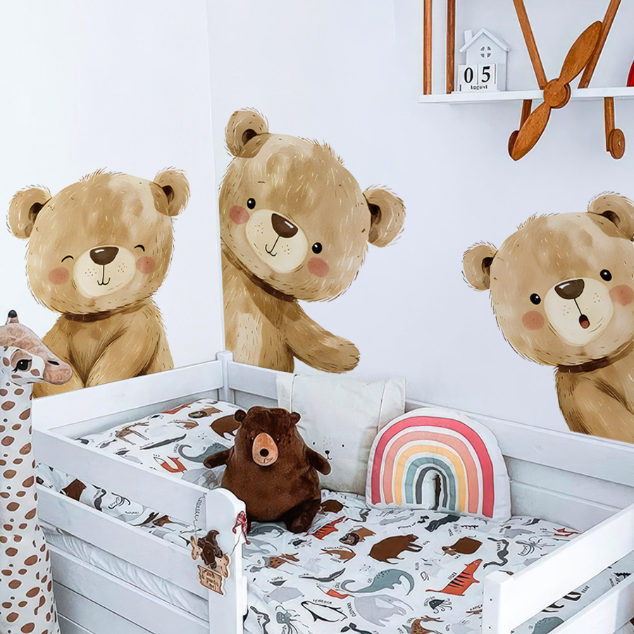 Baby Nursery Wallpaper Girl - Naklejki ścienne z uroczym misiem z