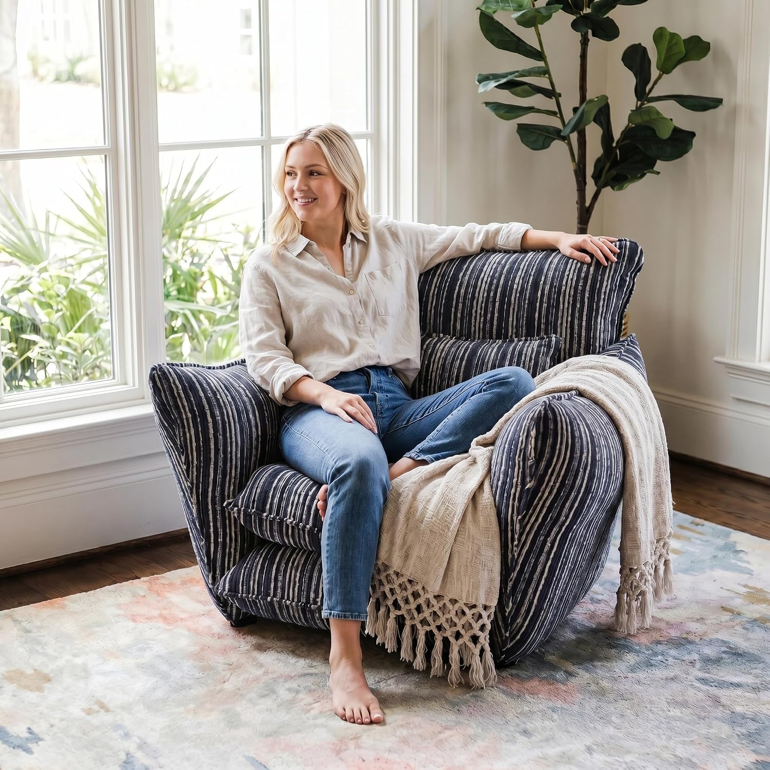 Baby Nursery Rocking Chair - Niebieskie Krzesło Akcentujące z Grubym Siedziskiem
