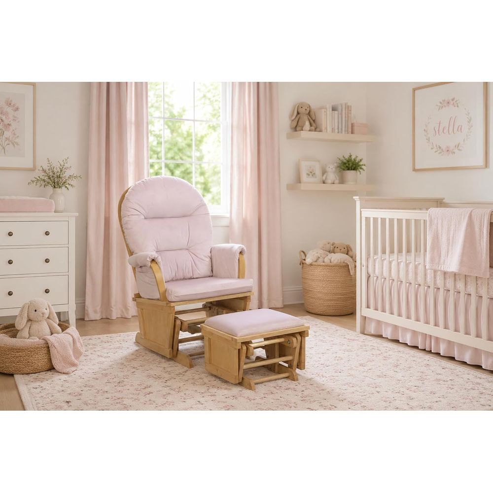 Baby Nursery Rocking Chair - Fotel bujany Madison z podnóżkiem, drewniany