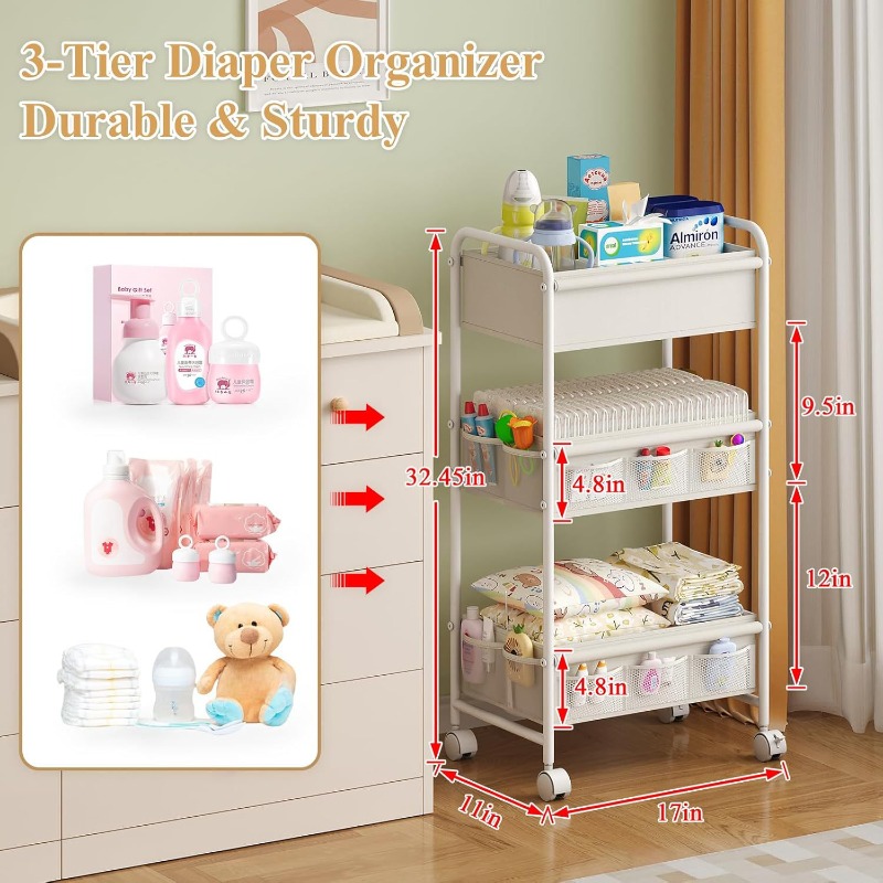 3-poziomowy wózek na pieluchy  – Baby Nursery Cart recenzja i cena