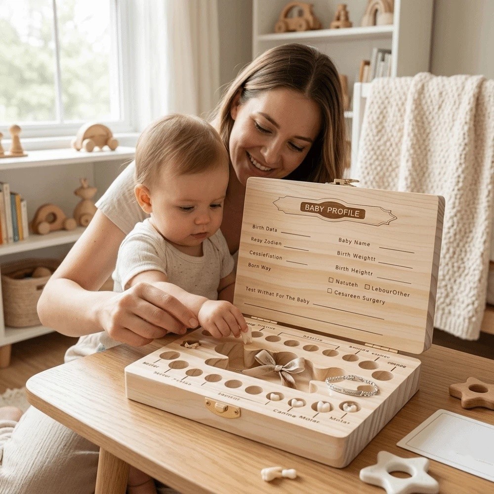 Drewniane pudełko na zęby mlec – Baby Keepsake Box recenzja i cena