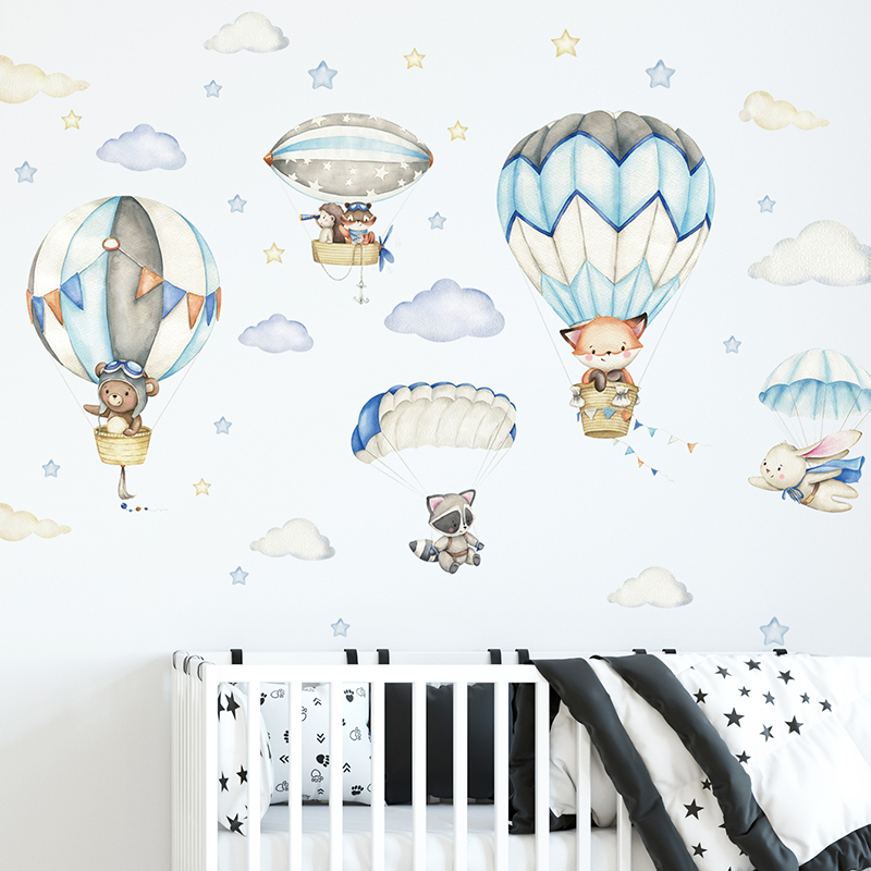 Cartoon Cute Animals Hot Air B – Wall Decal Nursery recenzja i cena