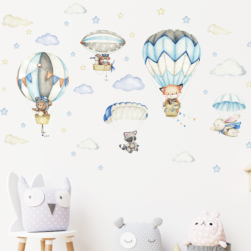 Cartoon Cute Animals Hot Air B – Wall Decal Nursery recenzja i cena