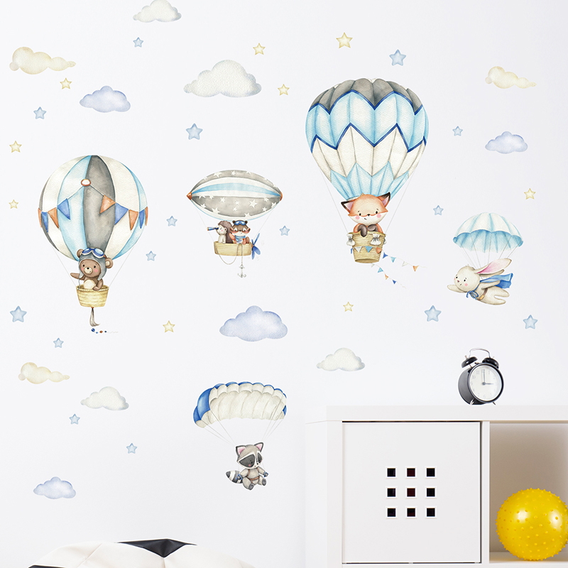 Cartoon Cute Animals Hot Air B – Wall Decal Nursery recenzja i cena