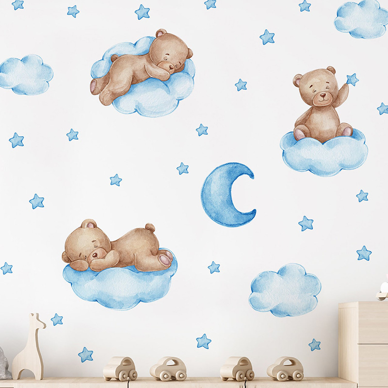 Niebieskie naklejki ścienne z  – Baby Nursery Wallpaper Girl recenzja i cena